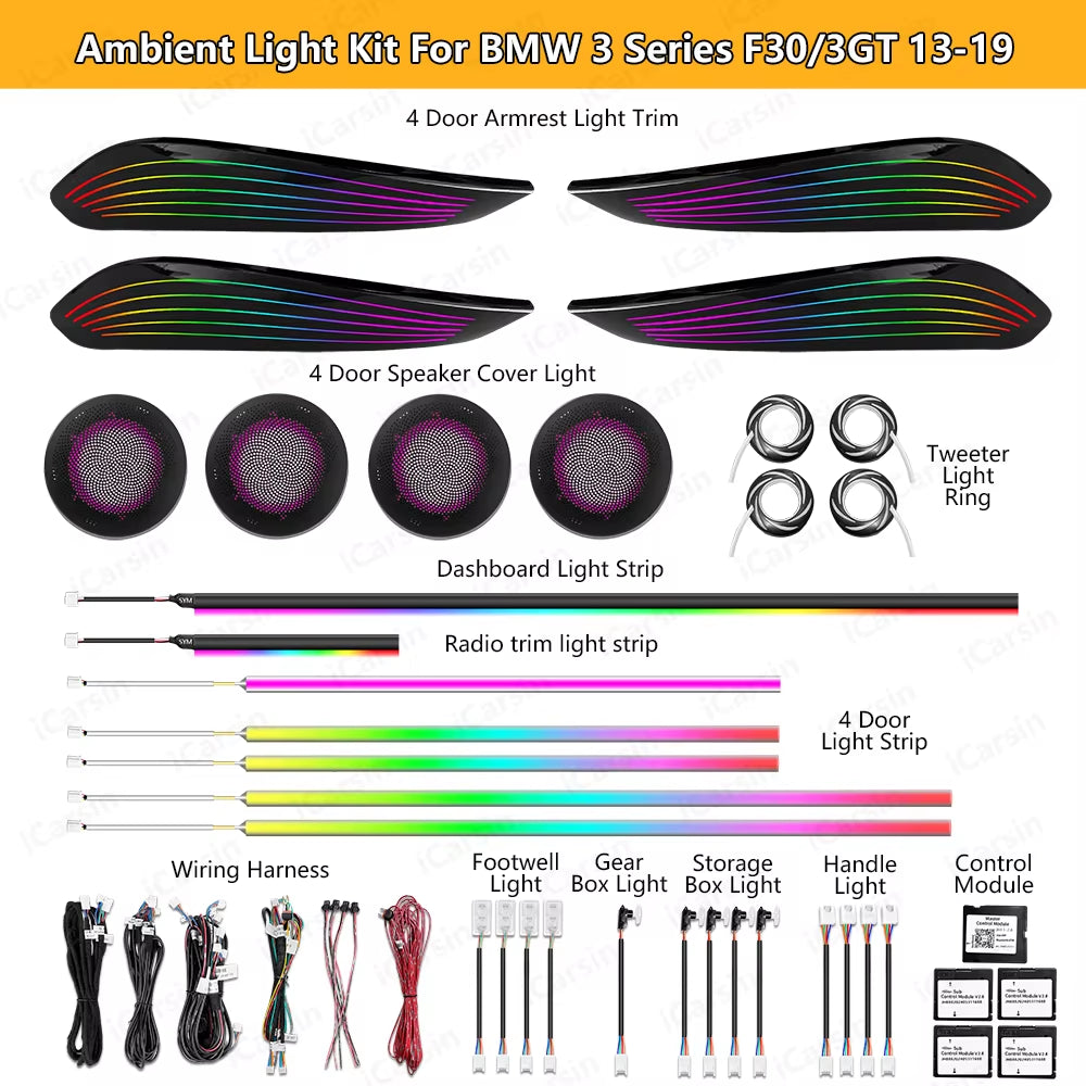 BMW 3 Series 2013 - 2019 F31 F34 F36 Interior LED Door Trim Speaker Cover Lights