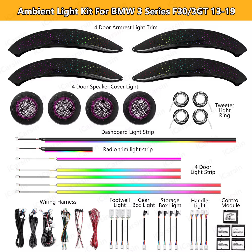BMW 3 Series 2013 - 2019 F31 F34 F36 Interior LED Door Trim Speaker Cover Lights