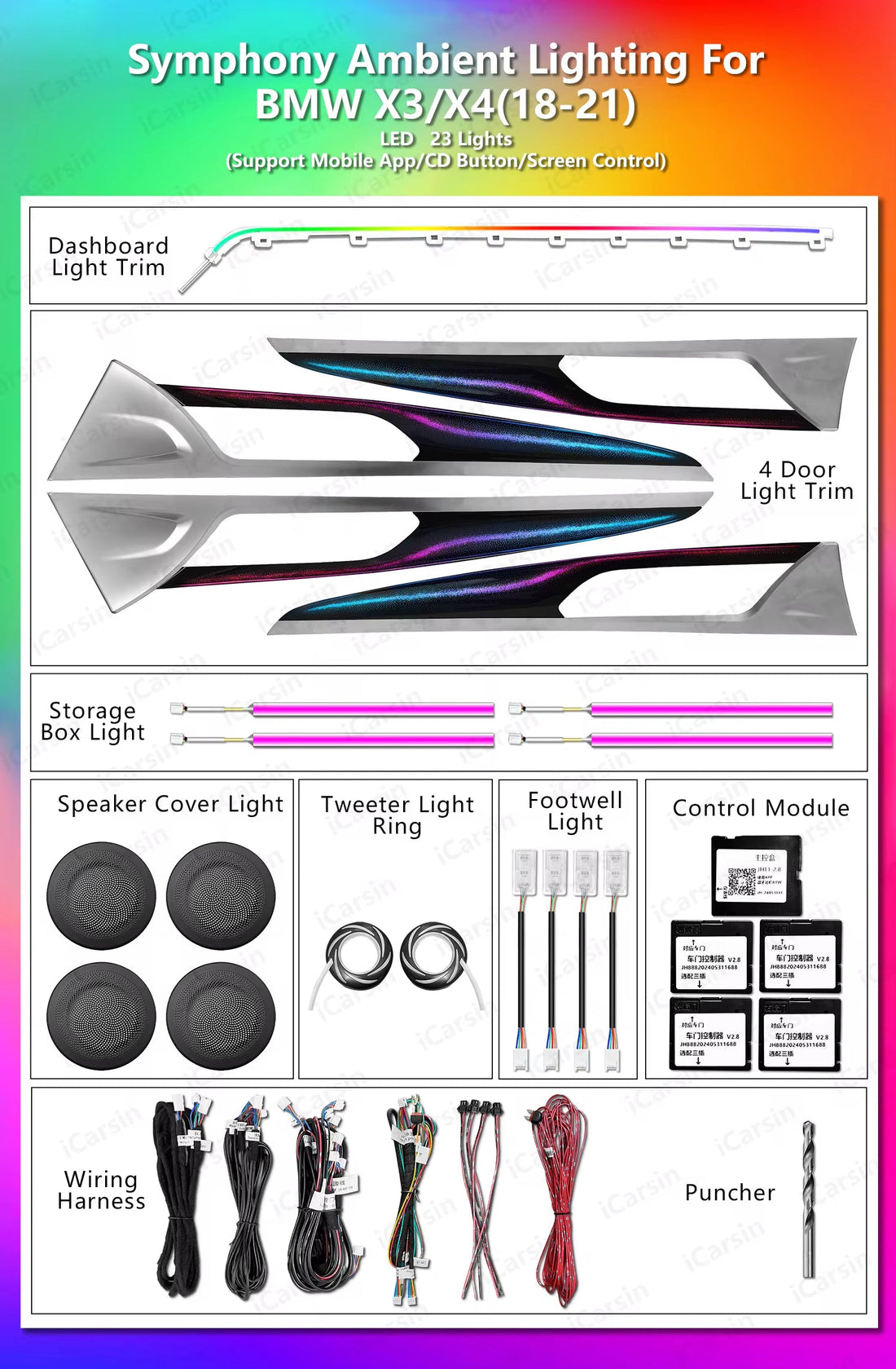 256 Colors Lighting for BMW X3 X4 G01 G02 2018-2024