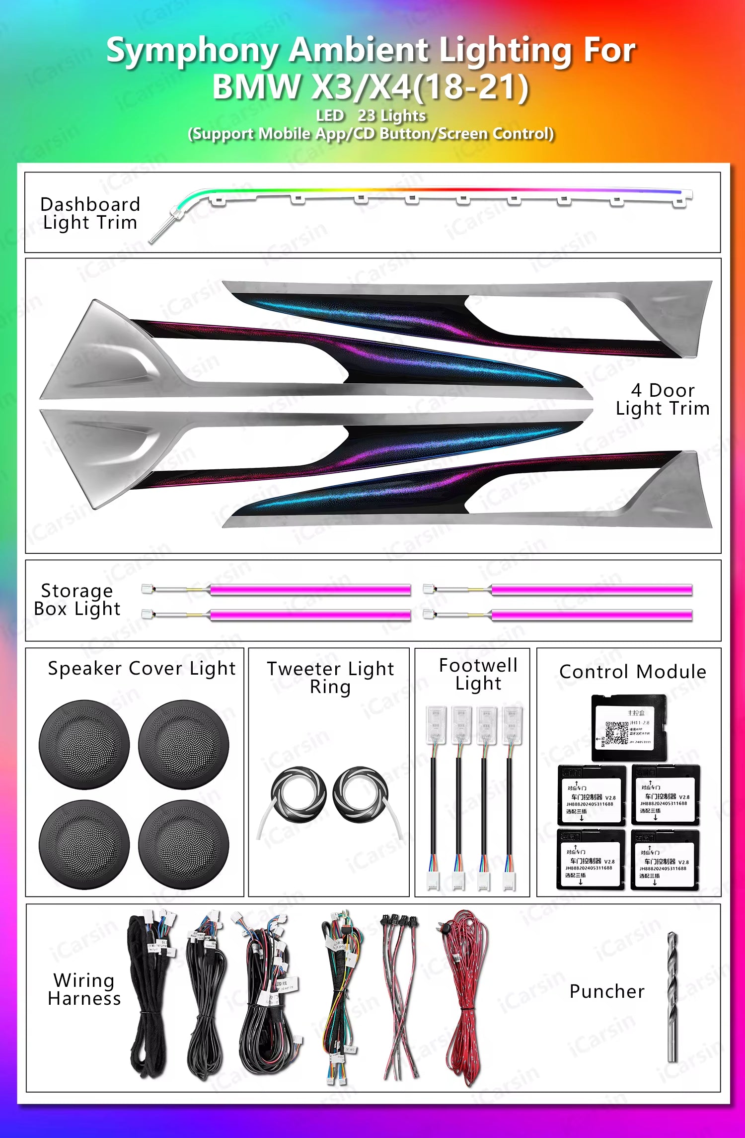 256 Colors Lighting for BMW X3 X4 G01 G02 2018-2024