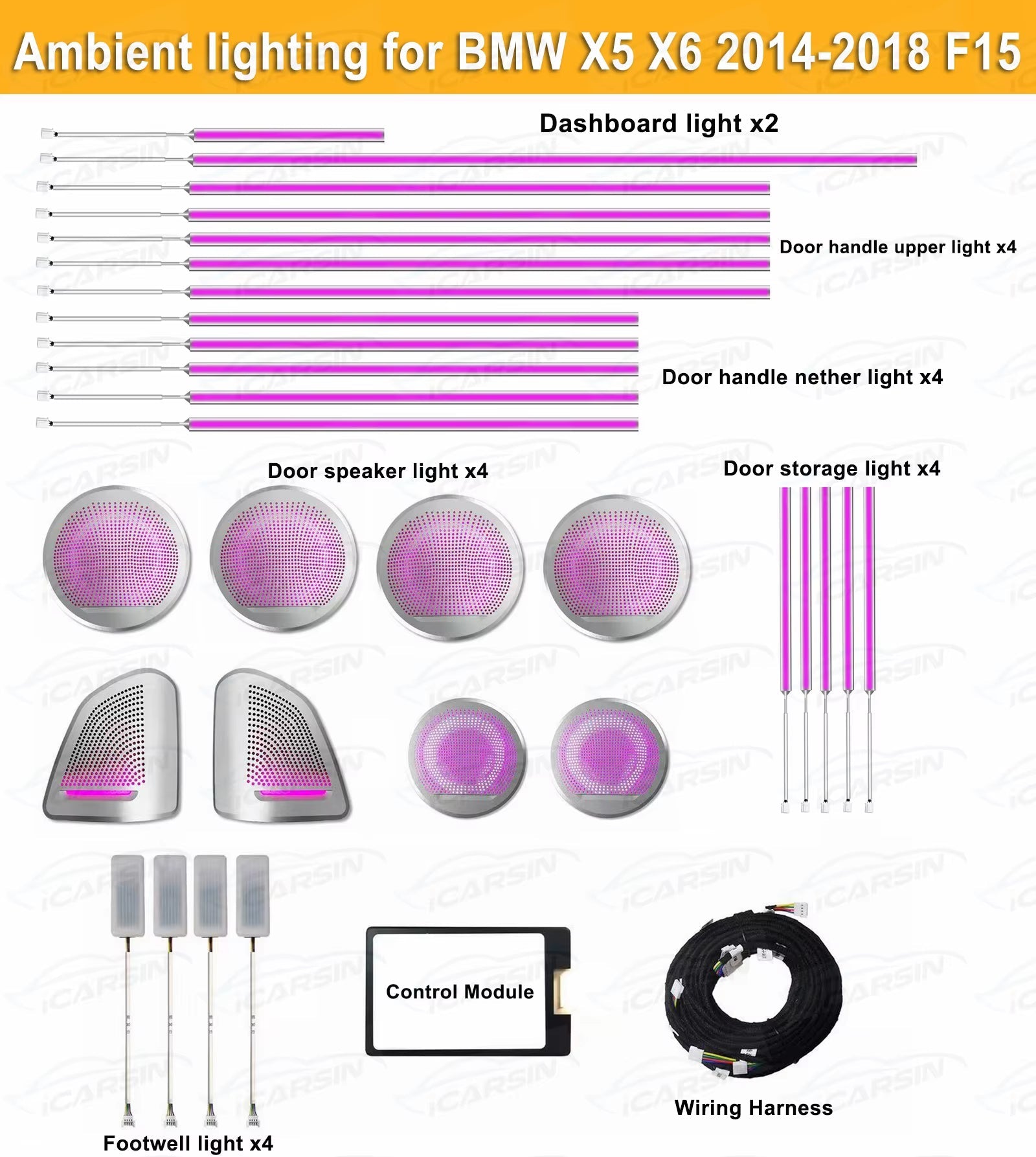 Lighting for BMW X5 X6 Interior LED Door Tweeter Speaker Cover