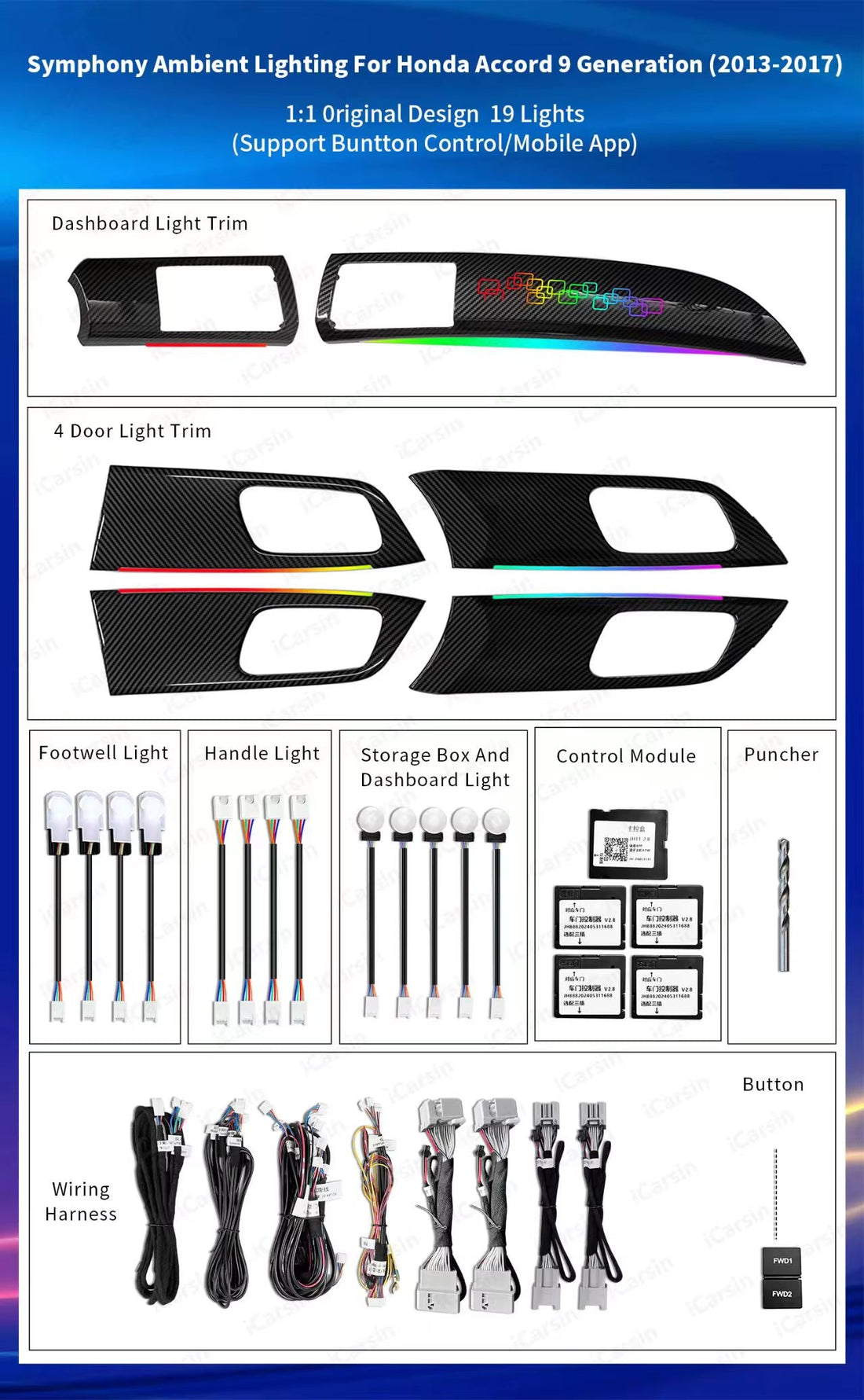 Interior Ambient Lighting for Honda Accord 9Th Gen 2013-2017