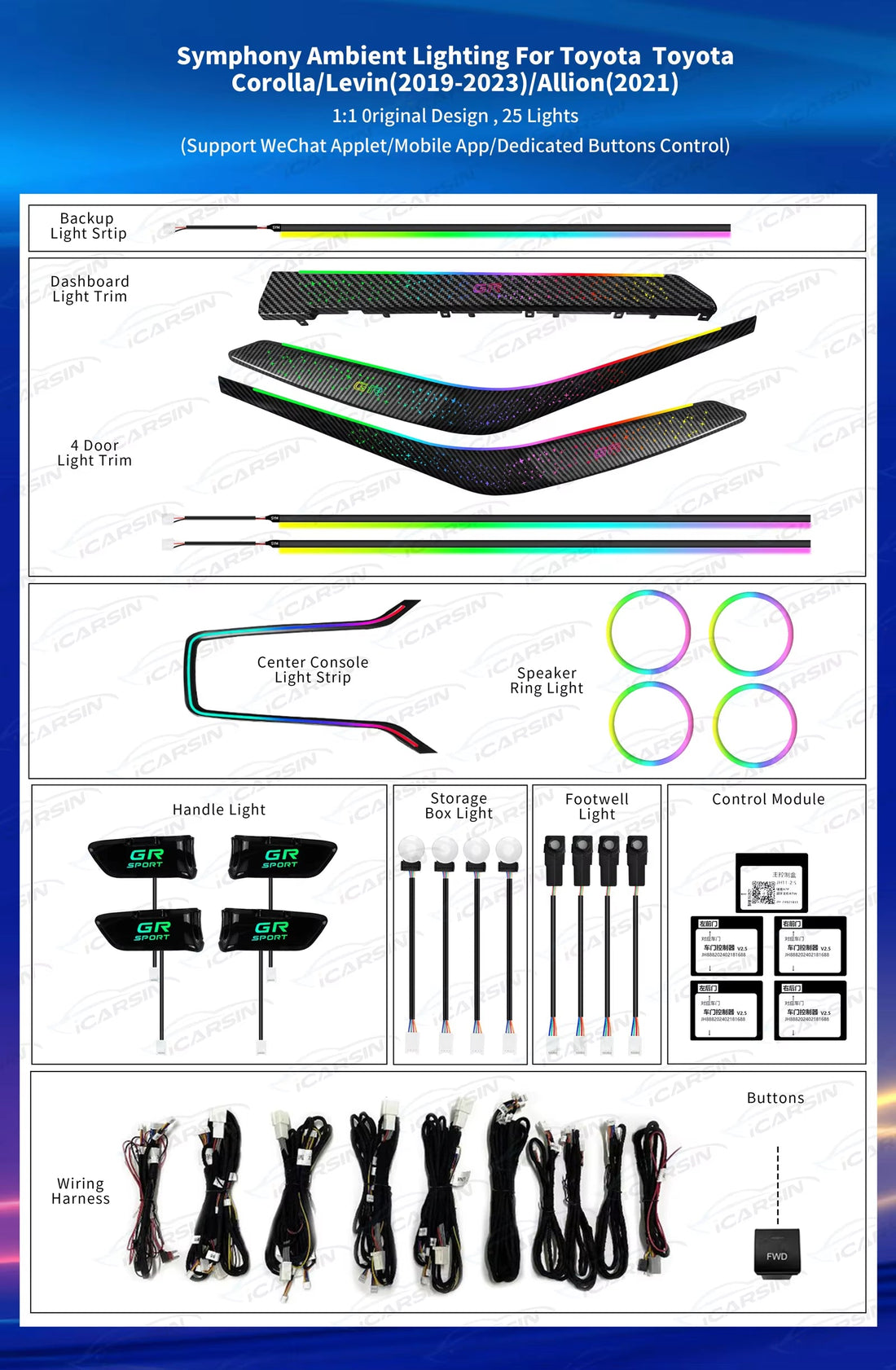 Ambient Lighting Upgrade Kit for Toyota Corolla 2019 - 2023