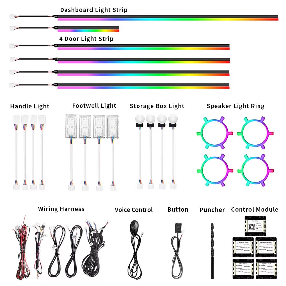 Universal 22 in 1 Symphony LED Car Interior Ambient Light 256 Color