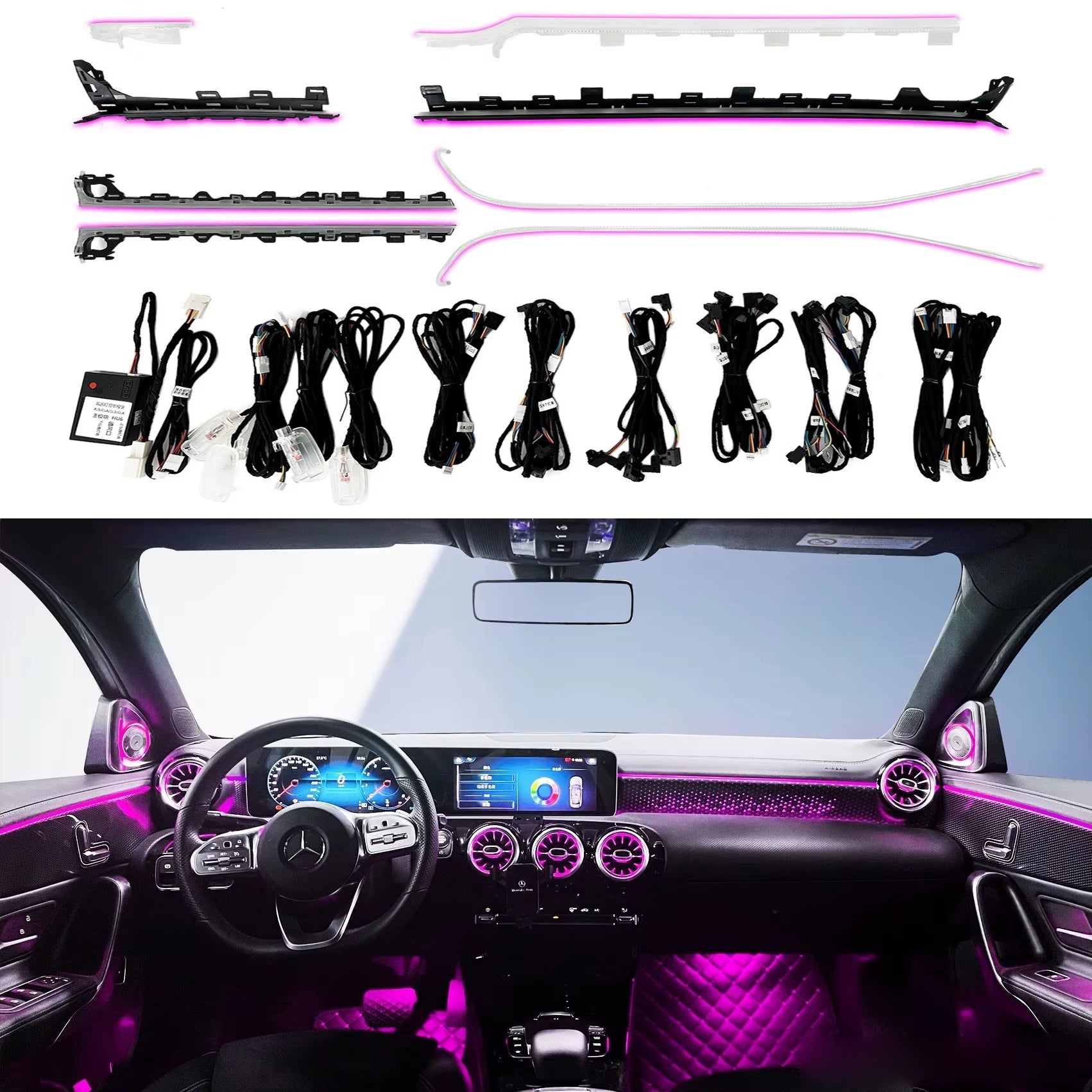 Icarsin Upgrade 64 Colors Ambient Light Air Vent for Mercedes-Benz A-Class W177 Interior Lighting System 2019 to 2023