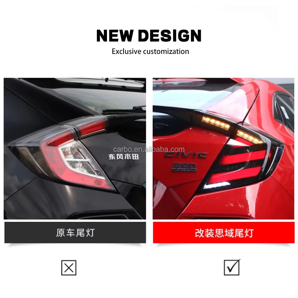 Honda Civic 10Th Gen X Hatchback FC FK 2016-2020 LED Tail Lamp with Sequential Turn Signal New Auto Parts 12V