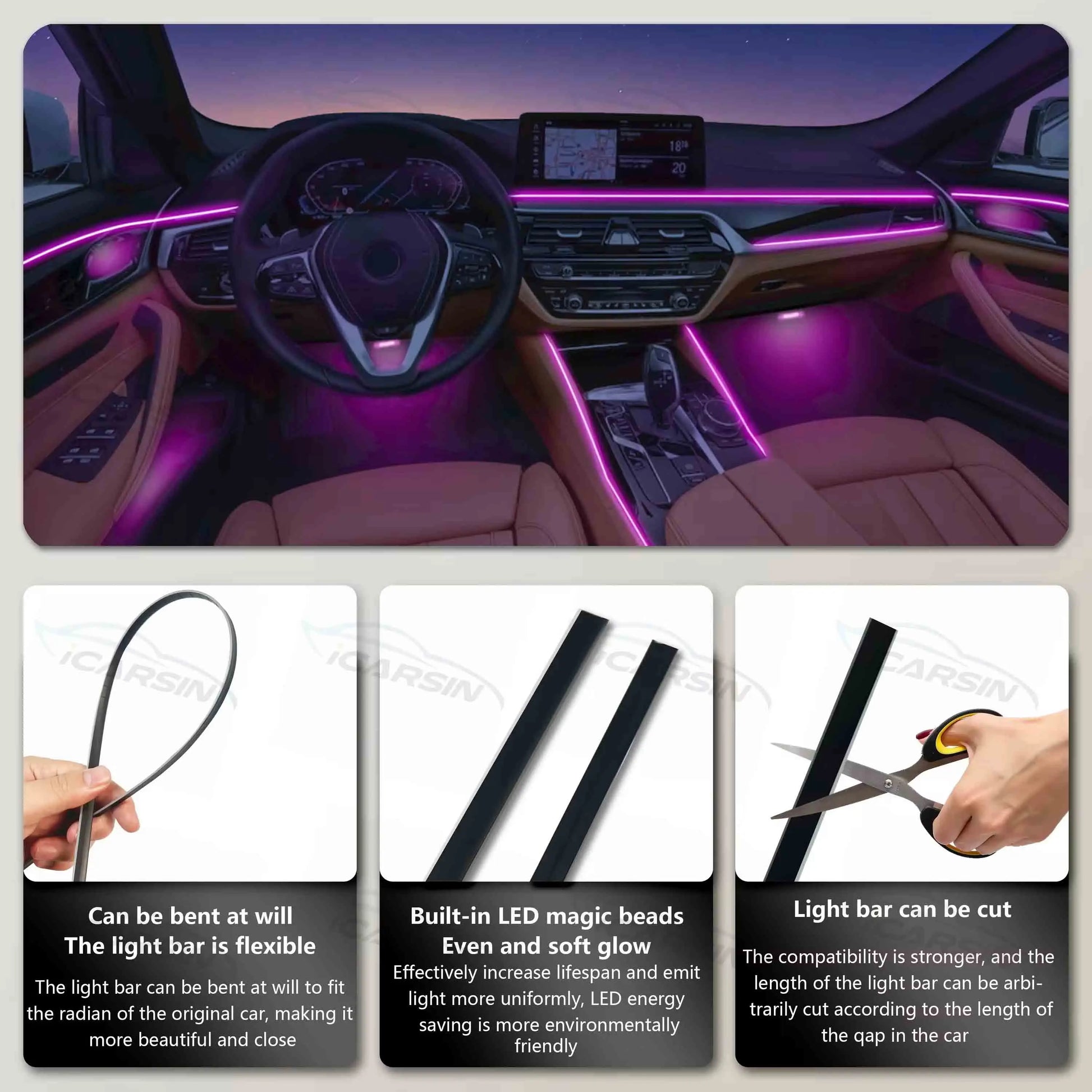 Universal 22 in 1 Symphony LED Car Interior Ambient Light 256 Color
