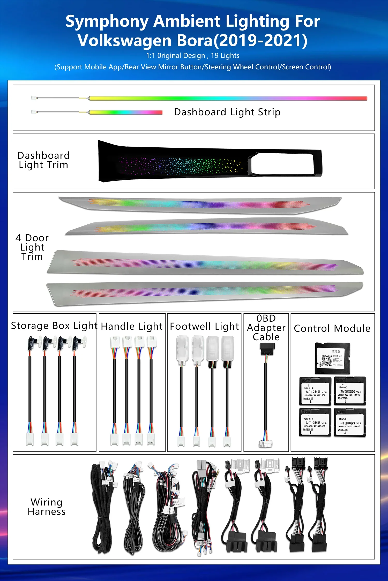 LED Ambient Lighting for Volkswagen VW Bora 2019-2024