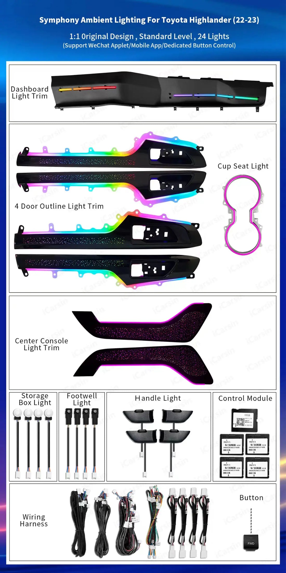 Ambient Light for Toyota Highlander/Kluger/Crown Kluger 2021-2024