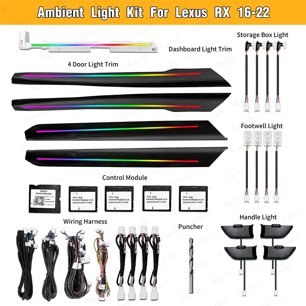 LED Interior Ambient Lighting Kit for Lexus RX350 & RX450h (2016–2022)