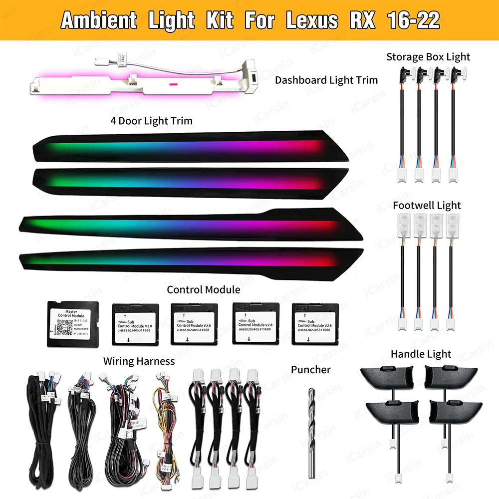 LED Interior Ambient Lighting Kit for Lexus RX350 & RX450h (2016–2022)