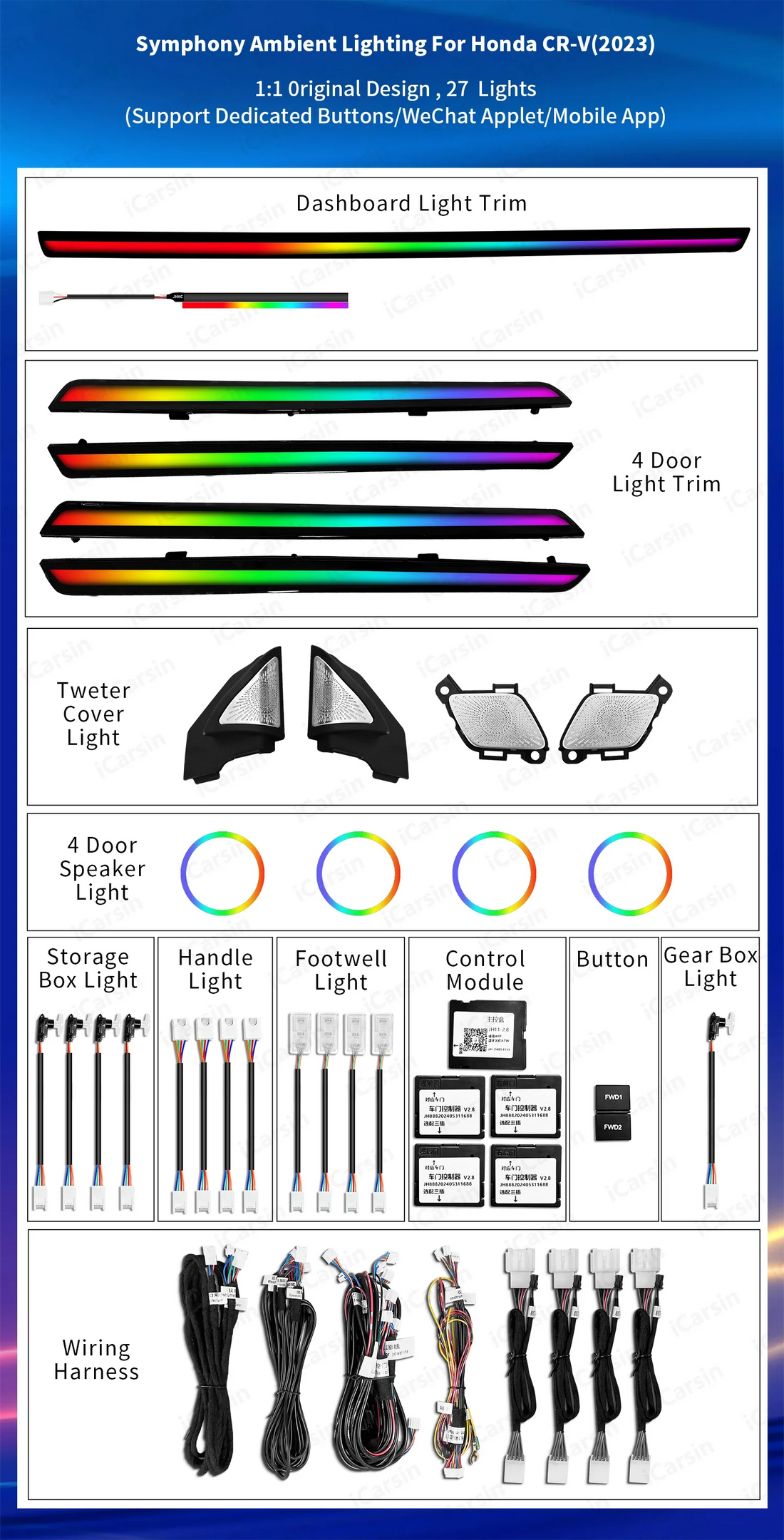 Led Car Interior Ambient Lighting for Honda CRV 2023