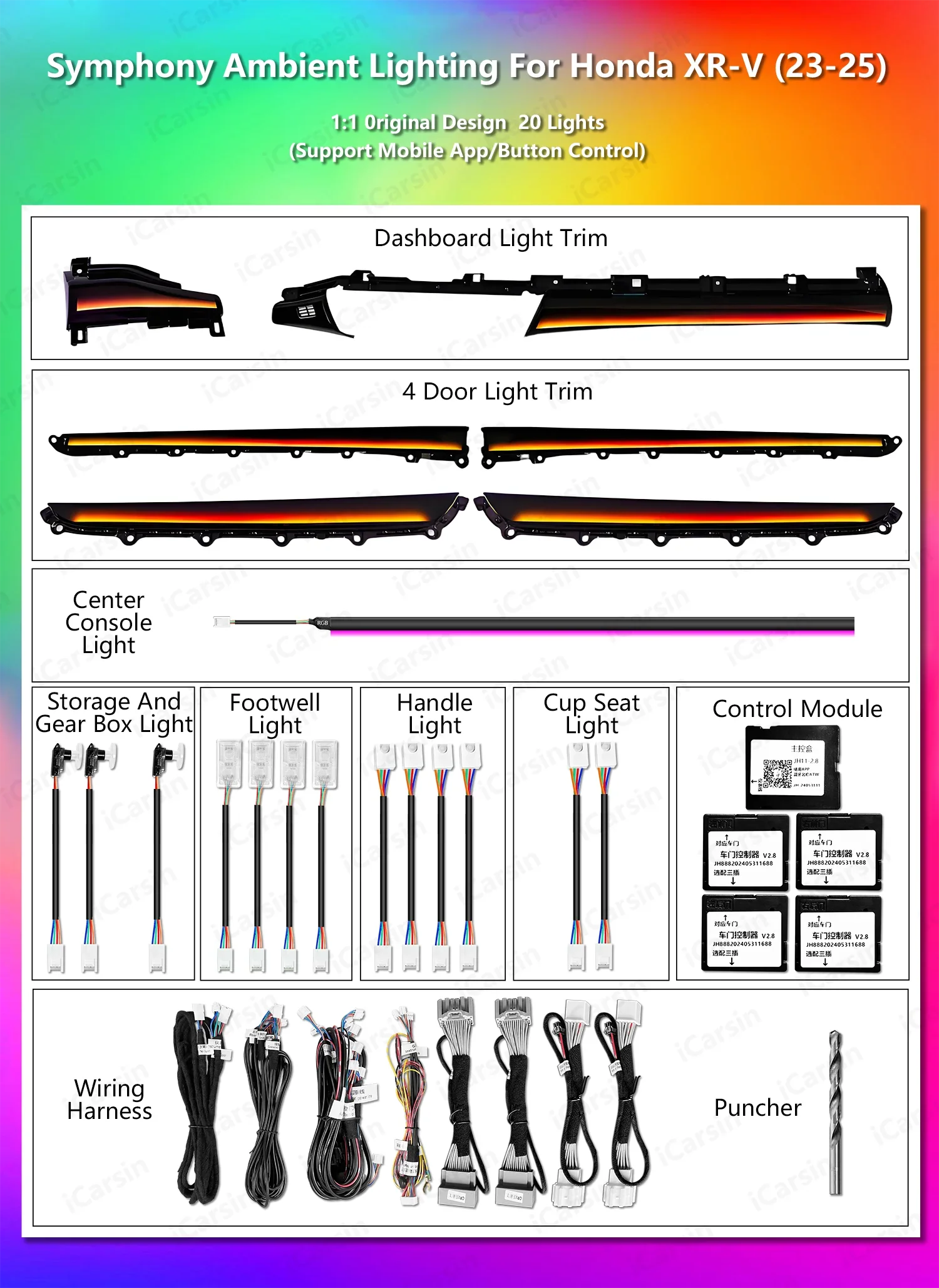 Interior Ambient Lighting for Honda Vezel/Hrv 2022-2025