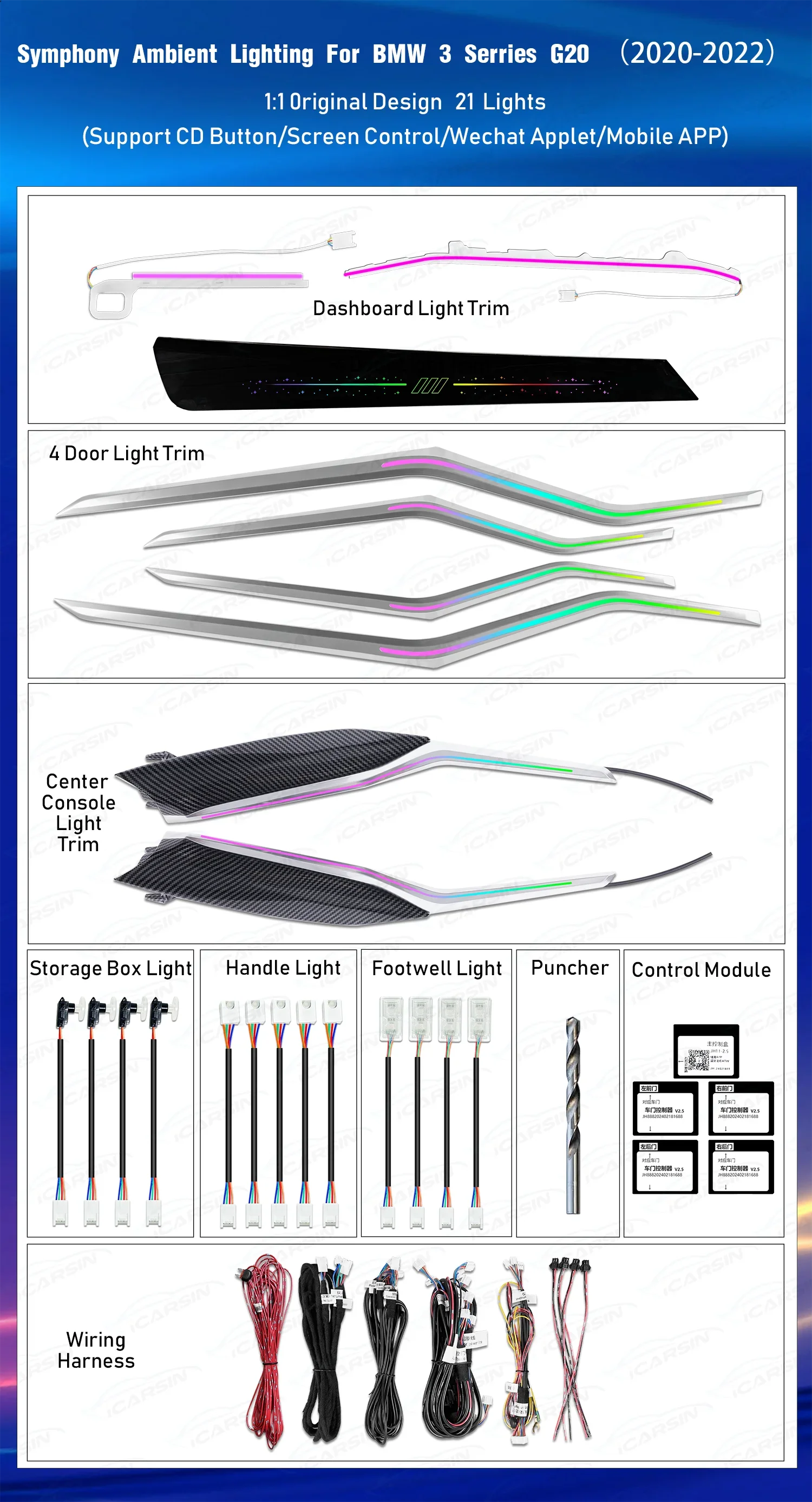 Ambient Lighting for BMW 3 Series G20 G21 2020-2024