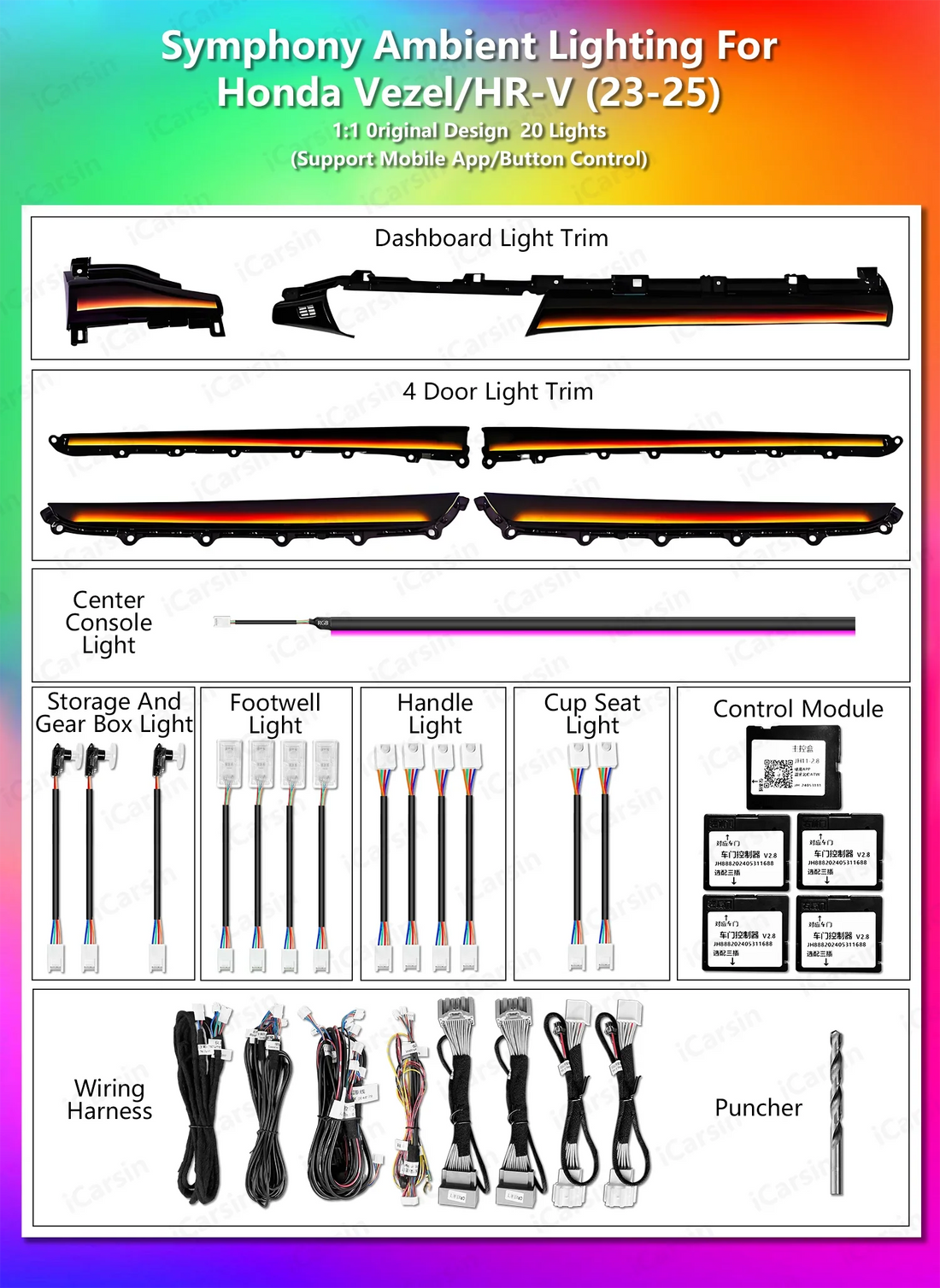 Interior Ambient Lighting for Honda Vezel/Hrv 2022-2025