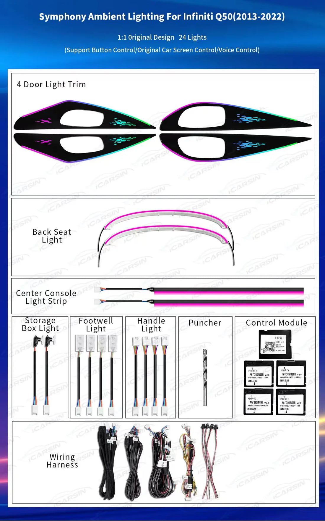 Ambient Lighting for Infiniti Q50 2013-2024