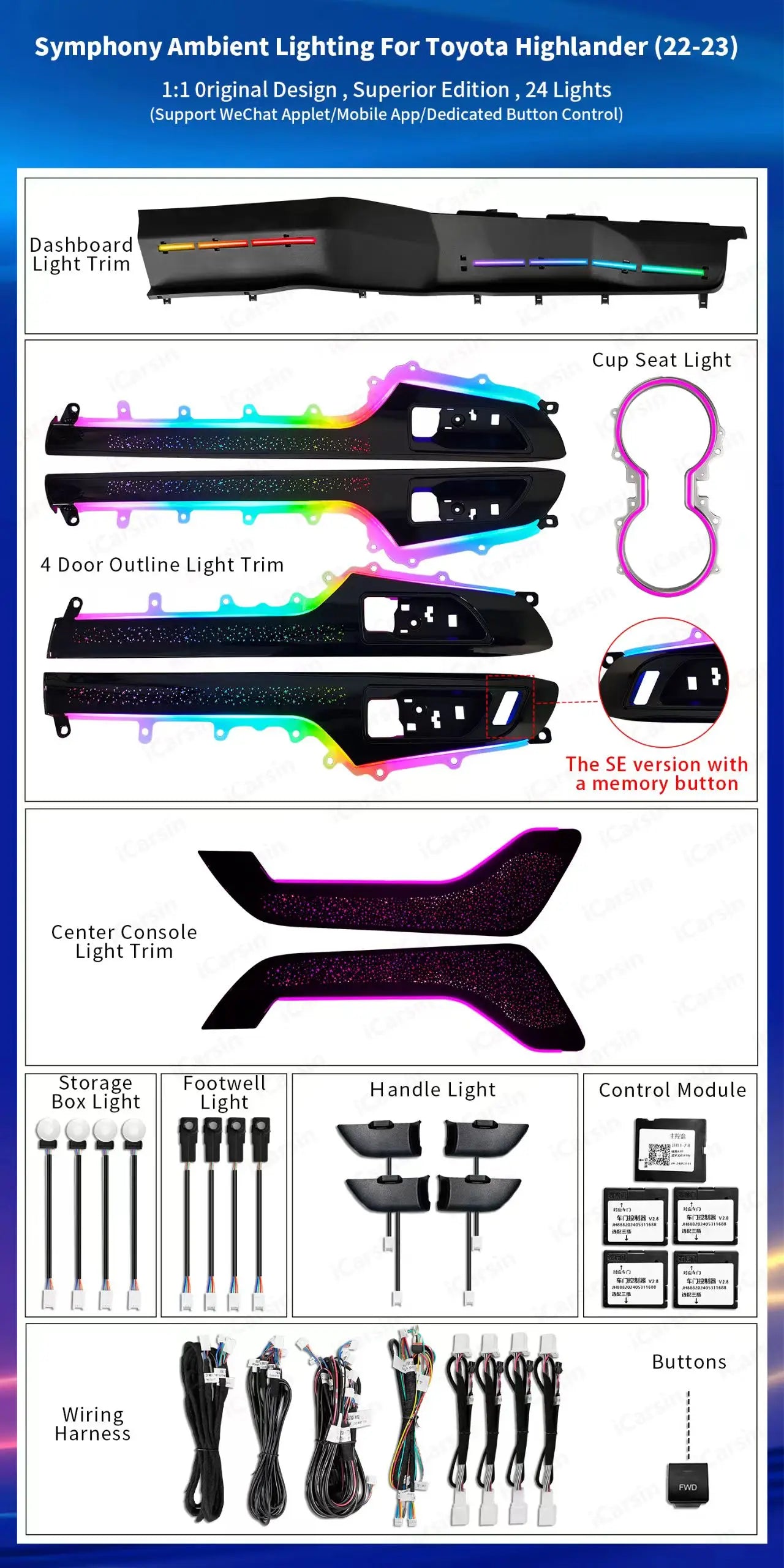 Ambient Light for Toyota Highlander/Kluger/Crown Kluger 2021-2024