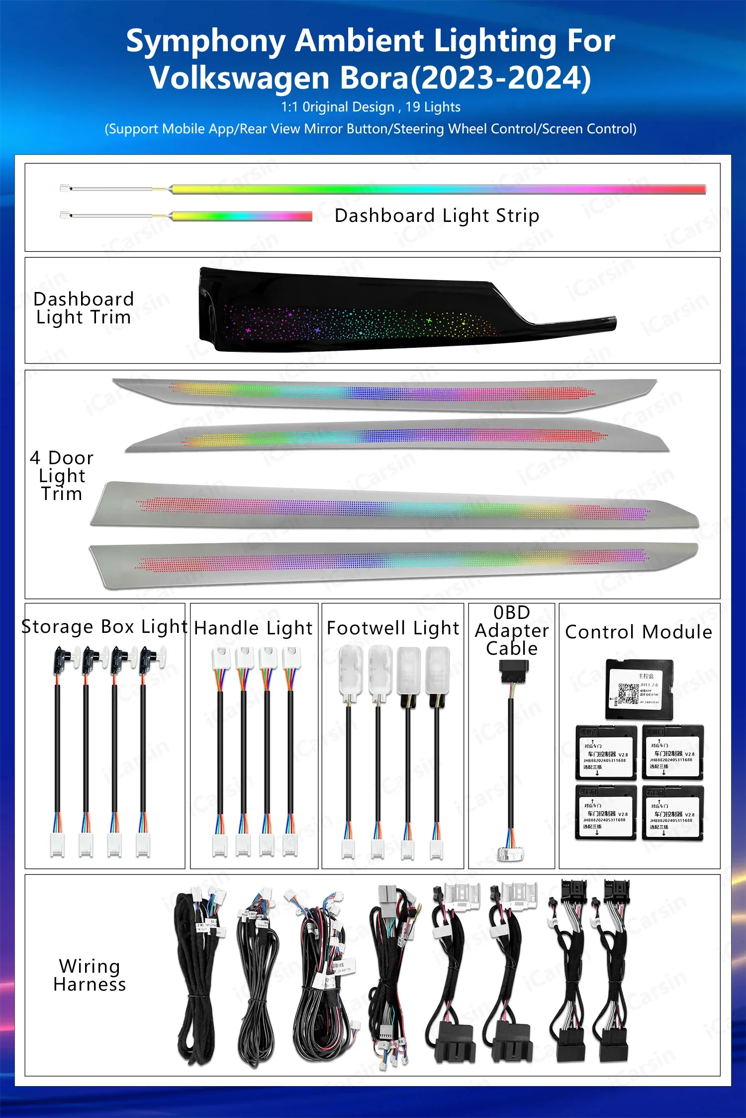 LED Ambient Lighting for Volkswagen VW Bora 2019-2024