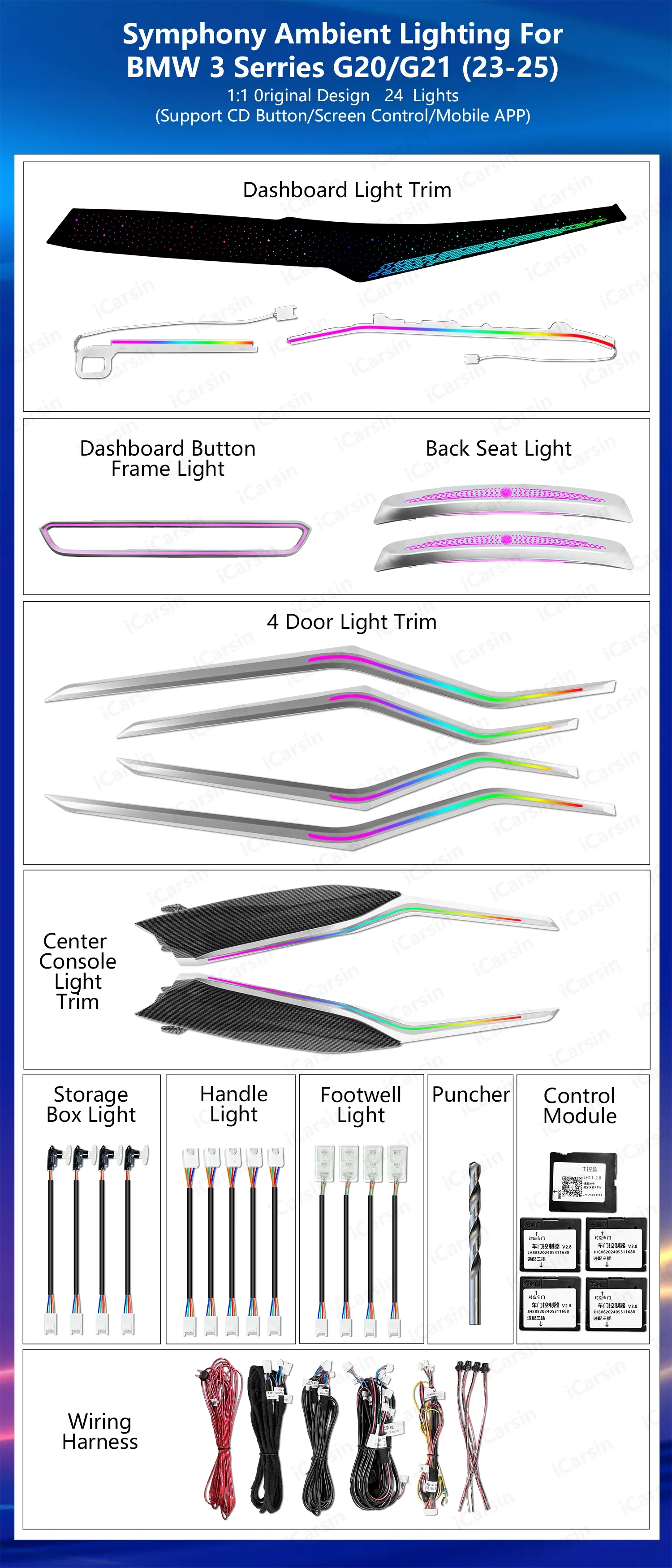 Ambient Lighting for BMW 3 Series G20 G21 2020-2024