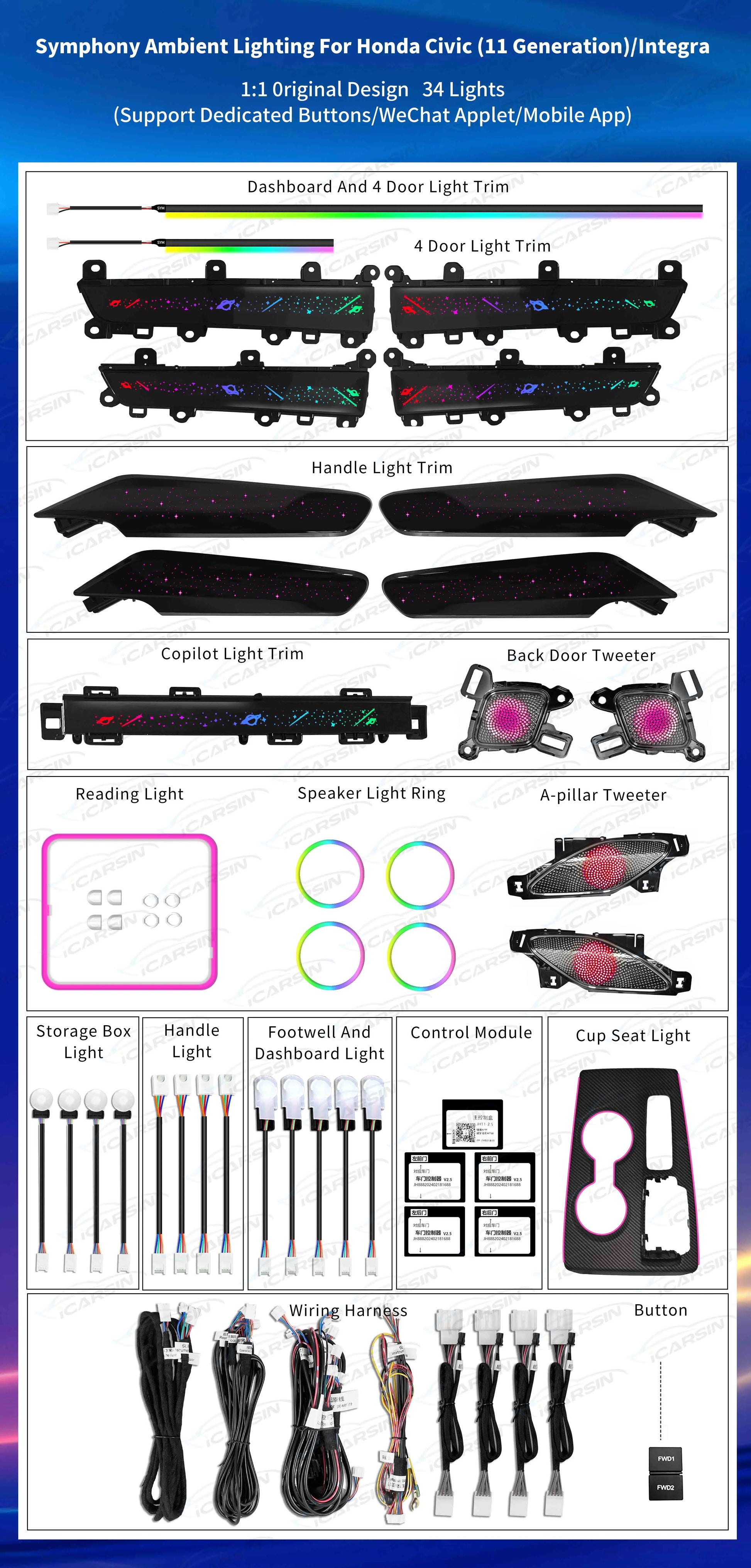 Led Car Interior Ambient Light for Honda Civic 11Th 2022-2023