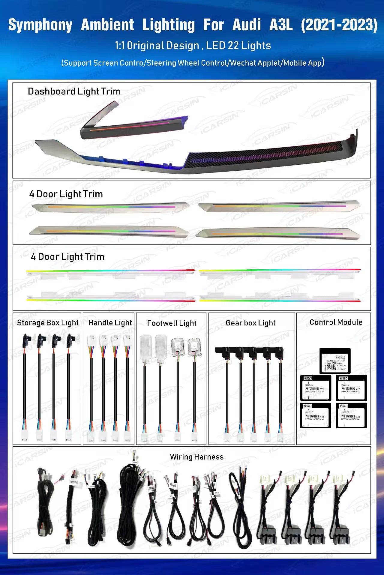 Light Decoration for Audi A3 2021-2024 Carbon Fiber Pattern Trim Accessories