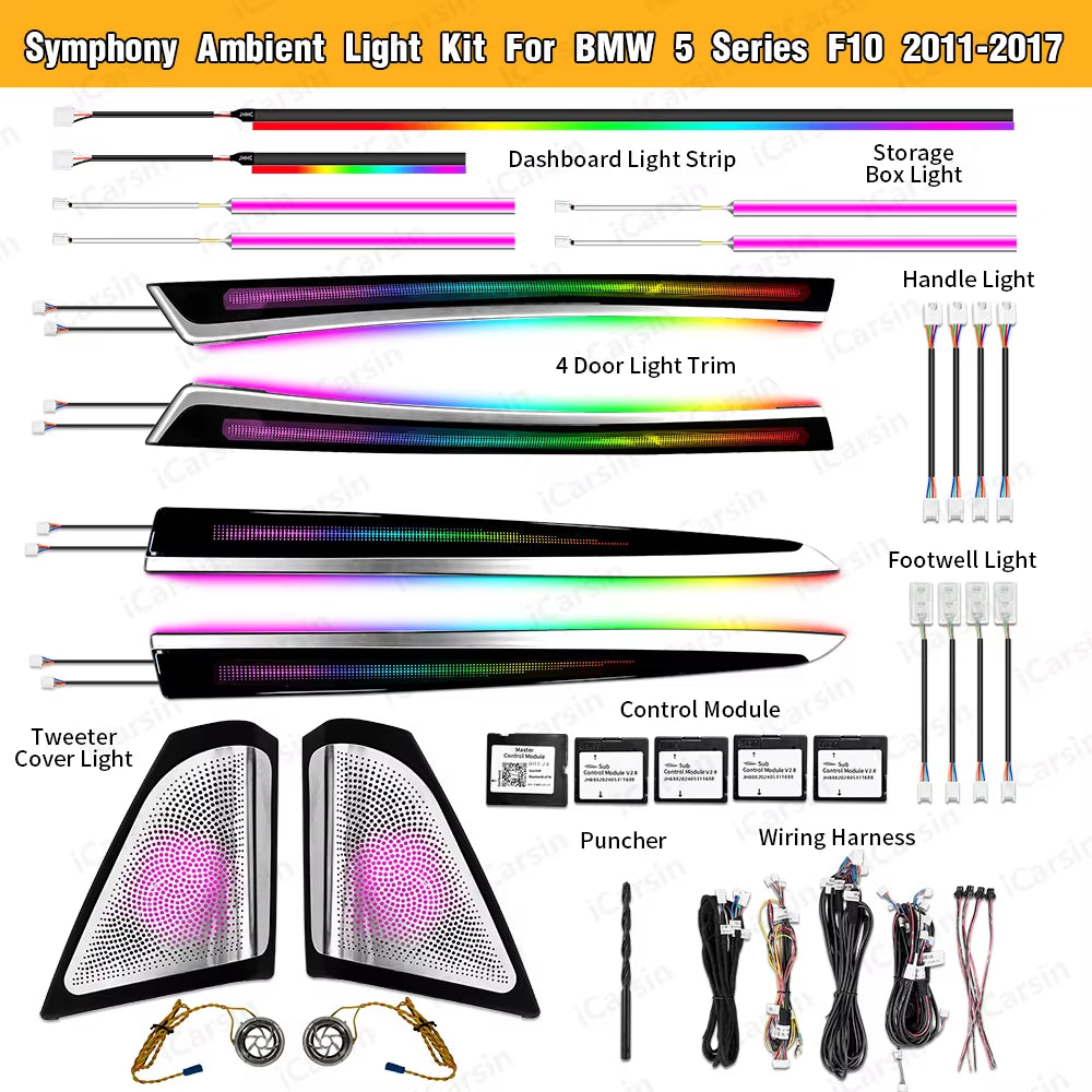 LHD/RHD F10 Ambient Lighting Kit for BMW 5 Series 2011 - 2017